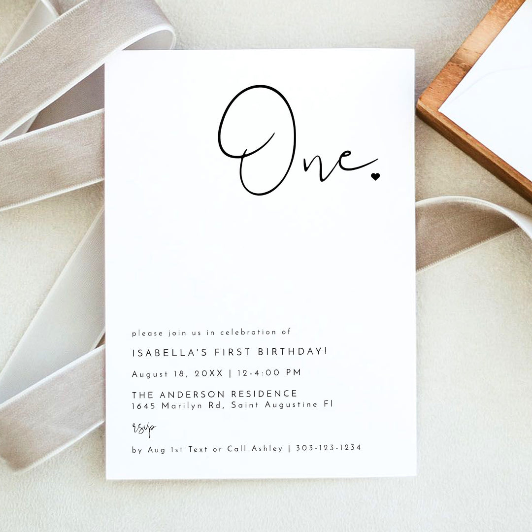 ADELLA "One" Black & White First Birthday Shower Invitation