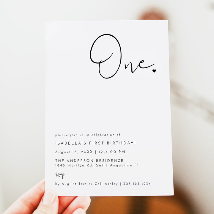 ADELLA "One" Black & White First Birthday Shower Invitation