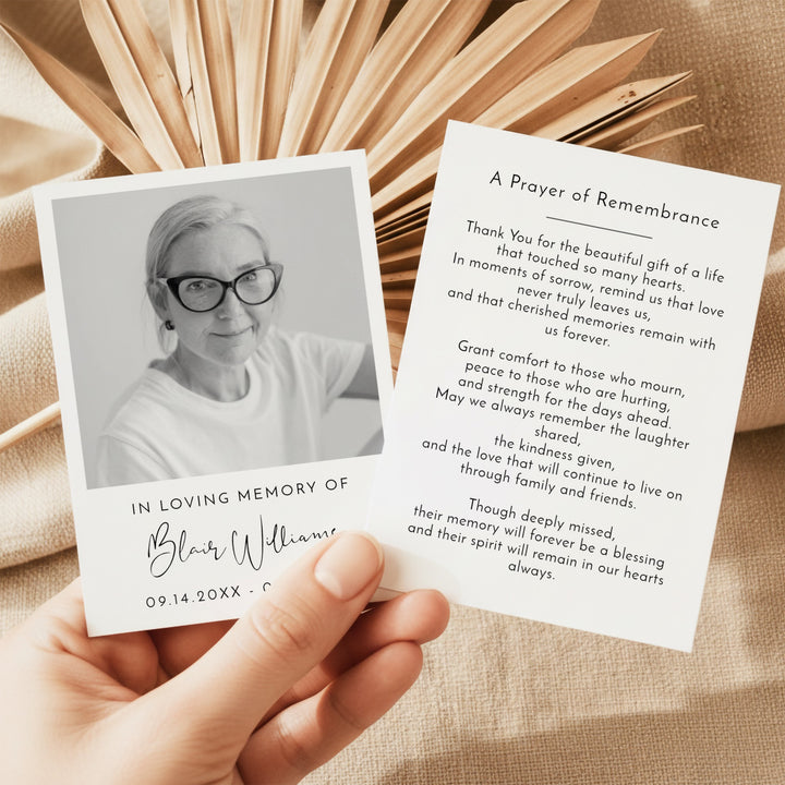 ADELLA In Loving Memory Back & White Memorial Prayer Card with Photo