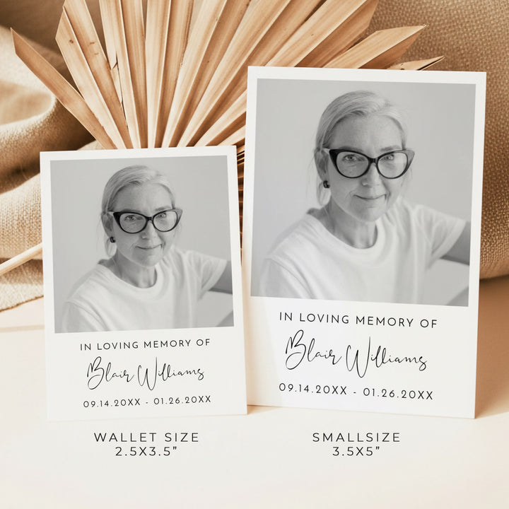 ADELLA In Loving Memory Back & White Memorial Prayer Card with Photo