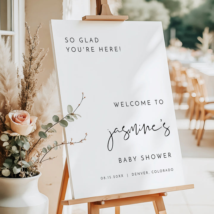 ADELLA Black & White Modern Minimalist Baby Shower Welcome Sign