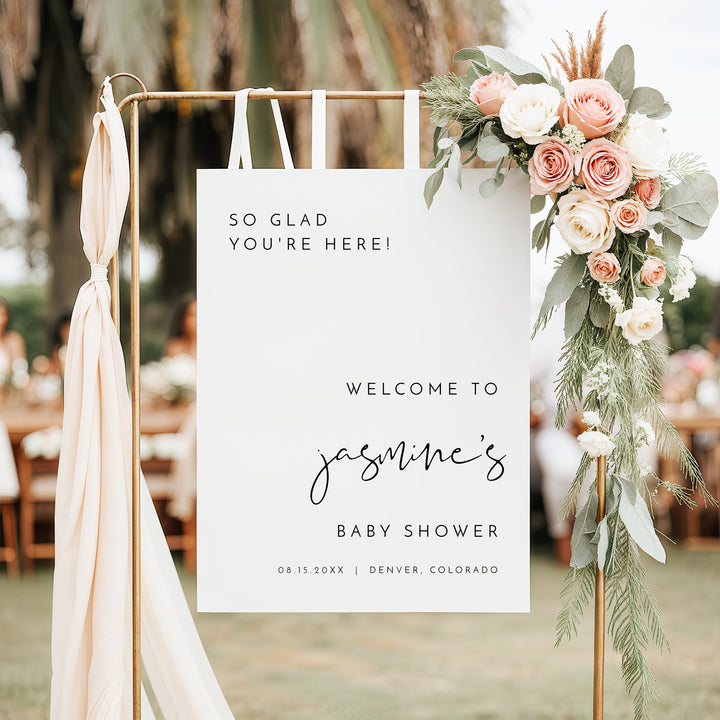 ADELLA Black & White Modern Minimalist Baby Shower Welcome Sign