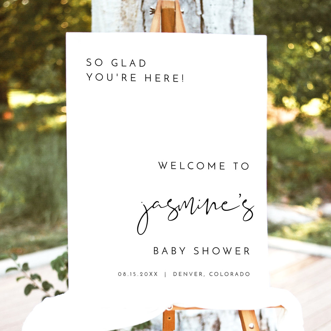 ADELLA Black & White Modern Minimalist Baby Shower Welcome Sign