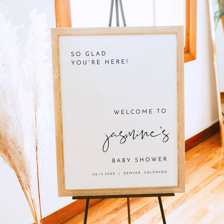 ADELLA Black & White Modern Minimalist Baby Shower Welcome Sign