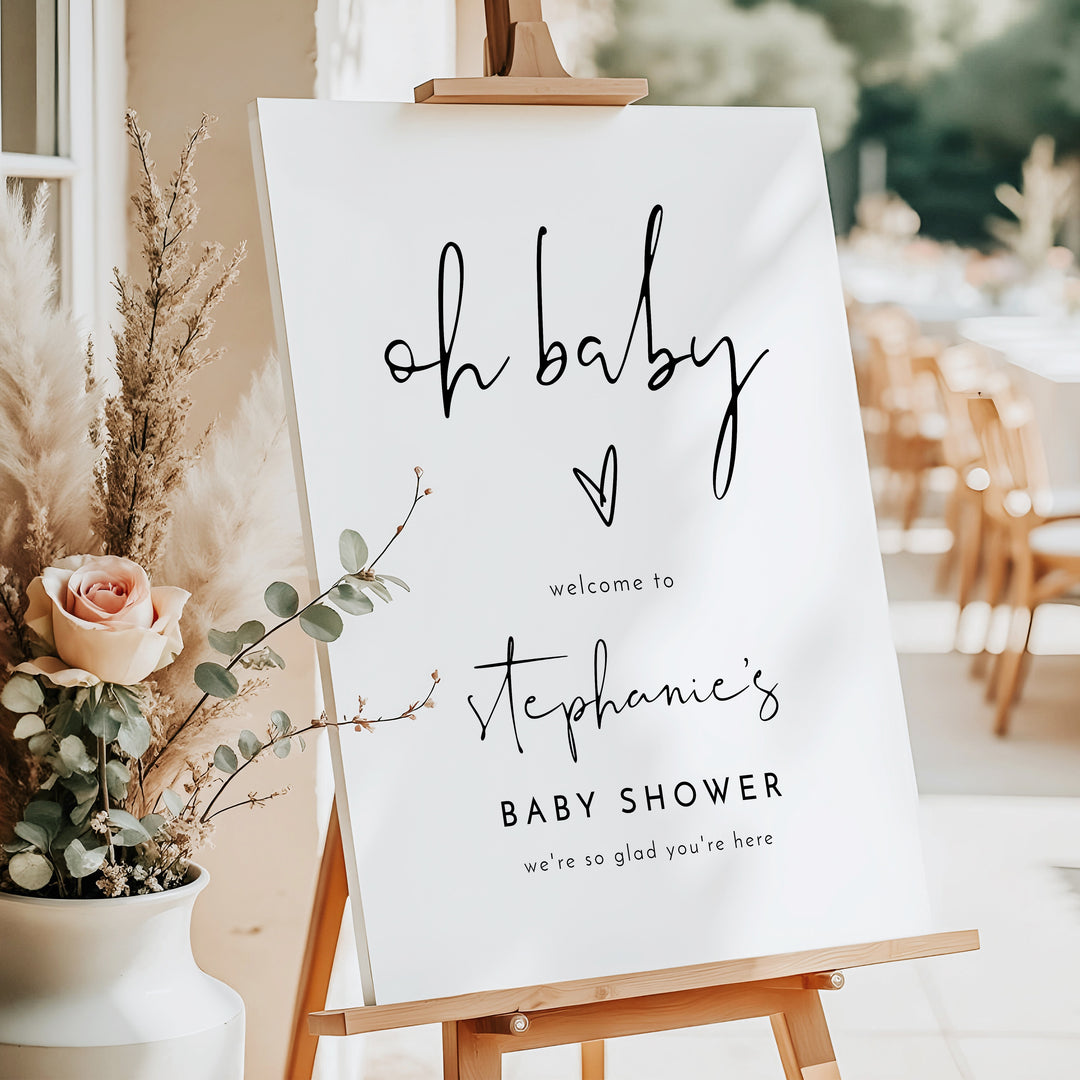 ADELLA Oh Baby Black & White Modern Baby Shower Welcome Sign