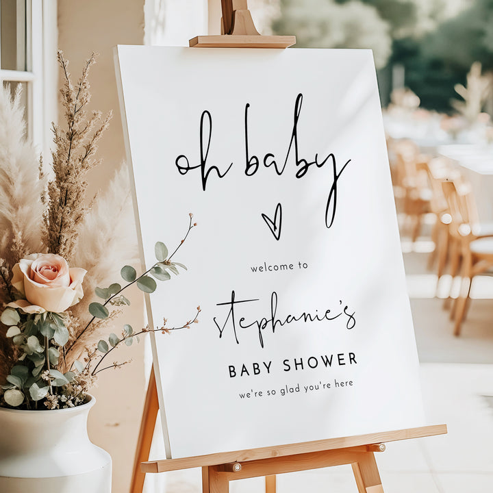 ADELLA Oh Baby Black & White Modern Baby Shower Welcome Sign