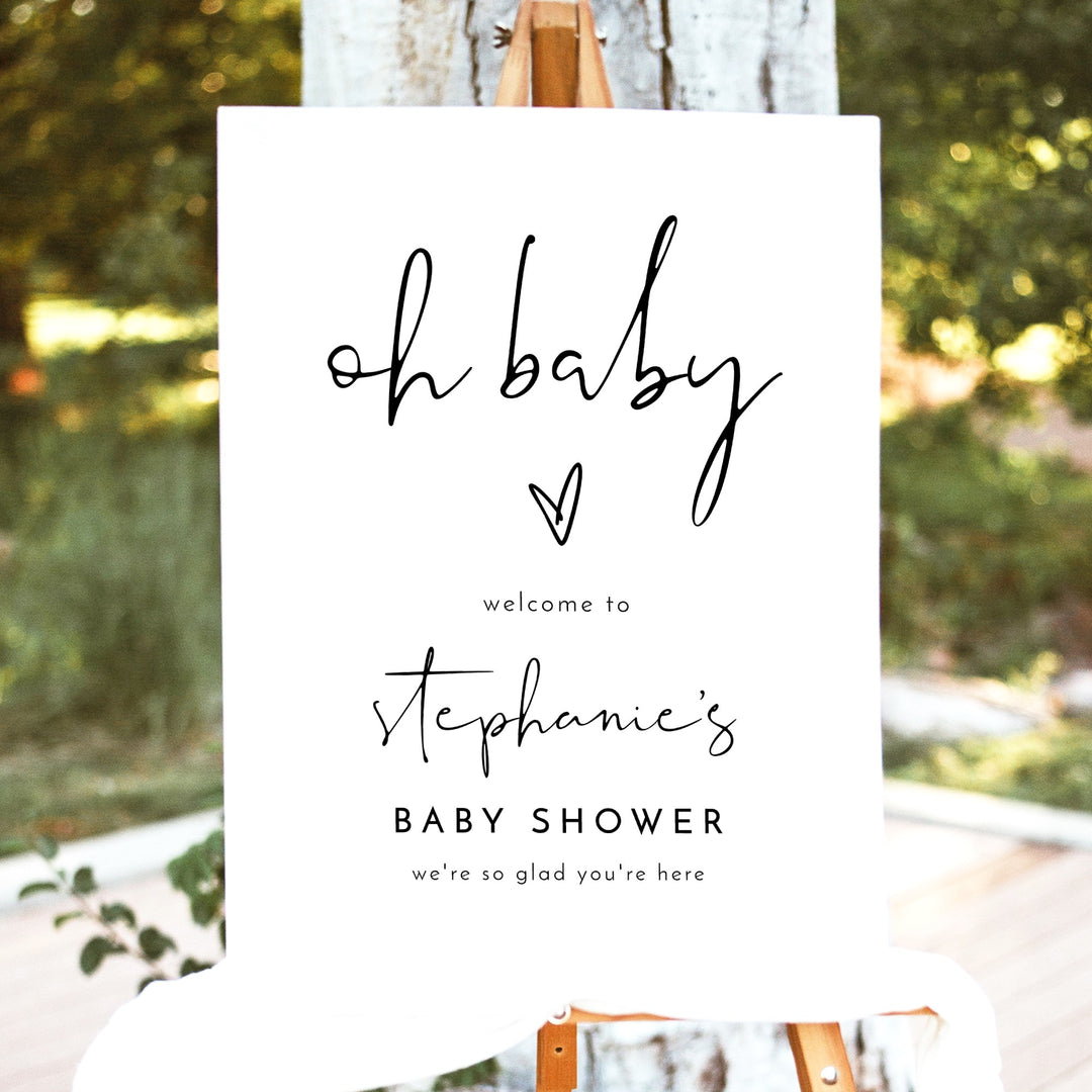 ADELLA Oh Baby Black & White Modern Baby Shower Welcome Sign