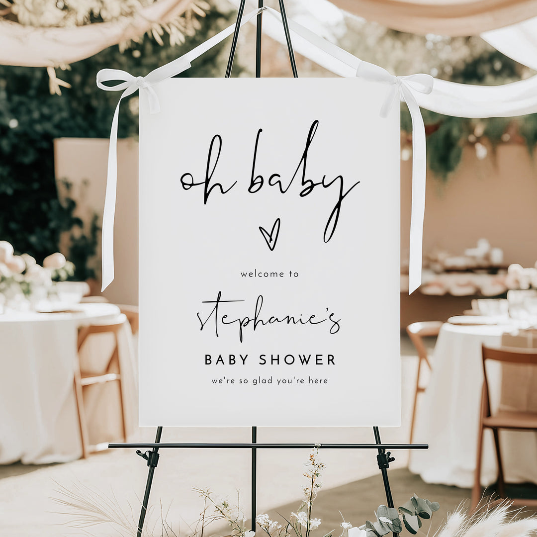 ADELLA Oh Baby Black & White Modern Baby Shower Welcome Sign
