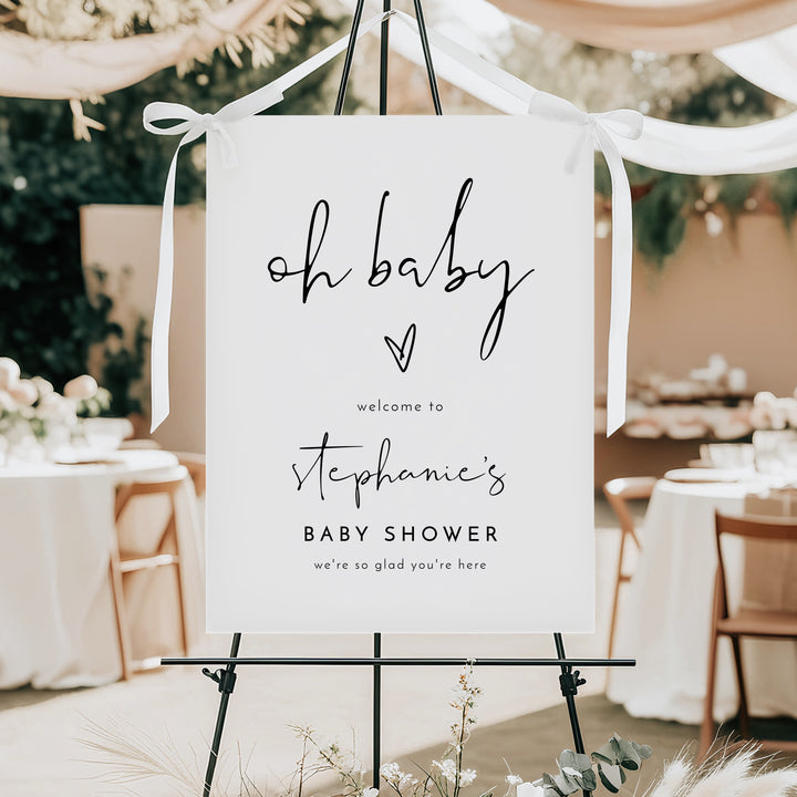 ADELLA Oh Baby Black & White Modern Baby Shower Welcome Sign