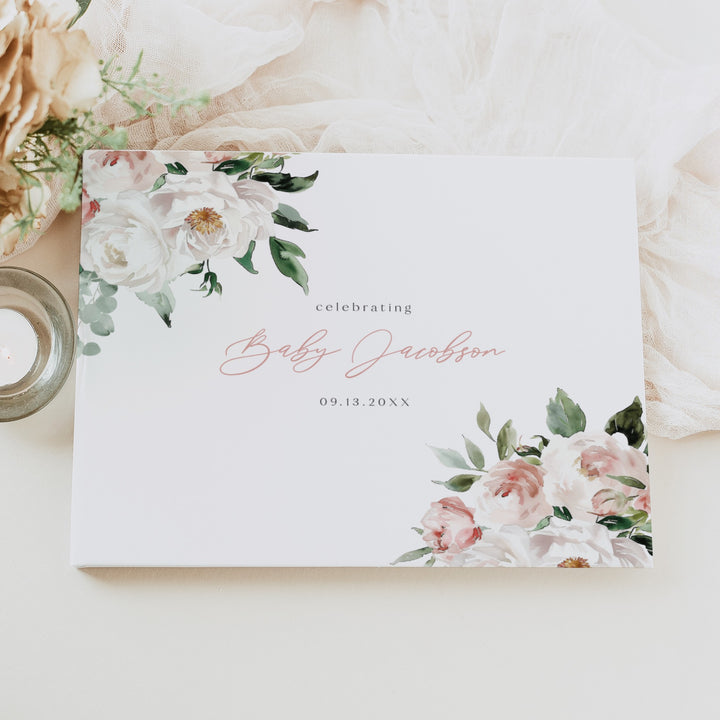 ALLEGRA Baby In Bloom Boho Blush Pink Floral Baby Shower Guest Book Keepsake
