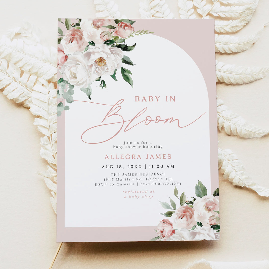 ALLEGRA Baby In Bloom Boho Blush Floral Baby Shower Invitation