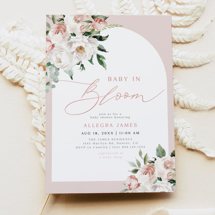ALLEGRA Baby In Bloom Boho Blush Floral Baby Shower Invitation