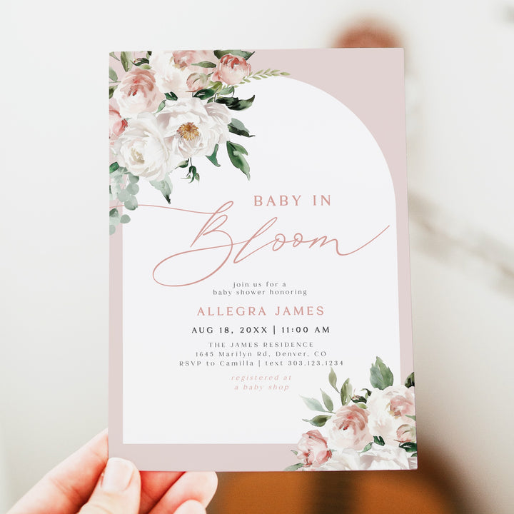 ALLEGRA Baby In Bloom Boho Blush Floral Baby Shower Invitation