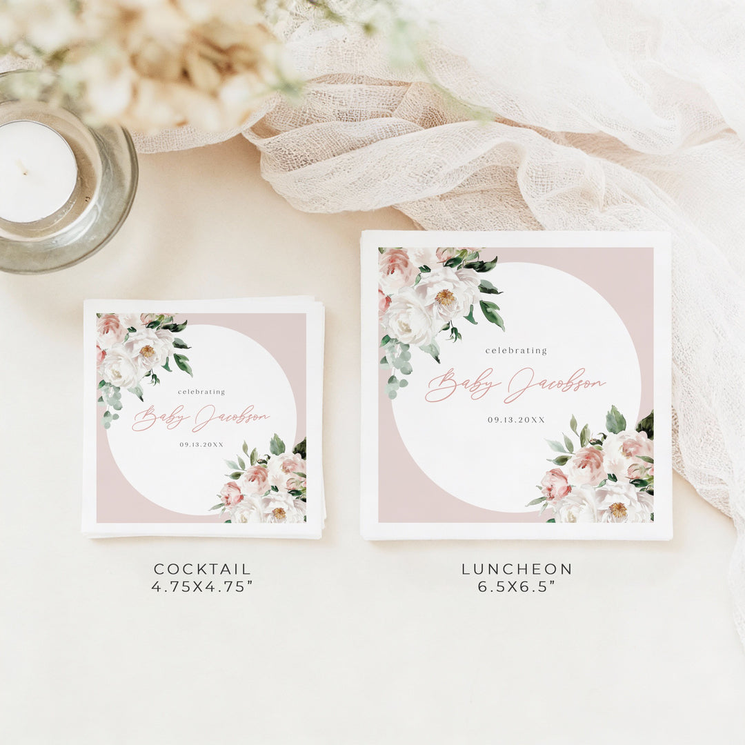 ALLEGRA Personalized Baby In Bloom Boho Blush Pink Floral Baby Shower Napkins