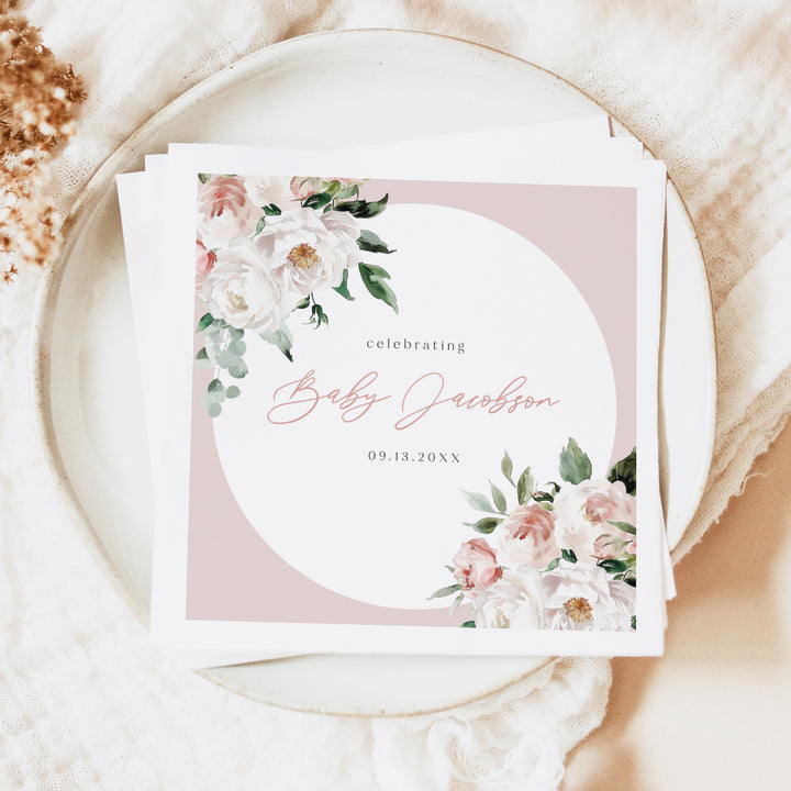 ALLEGRA Personalized Baby In Bloom Boho Blush Pink Floral Baby Shower Napkins