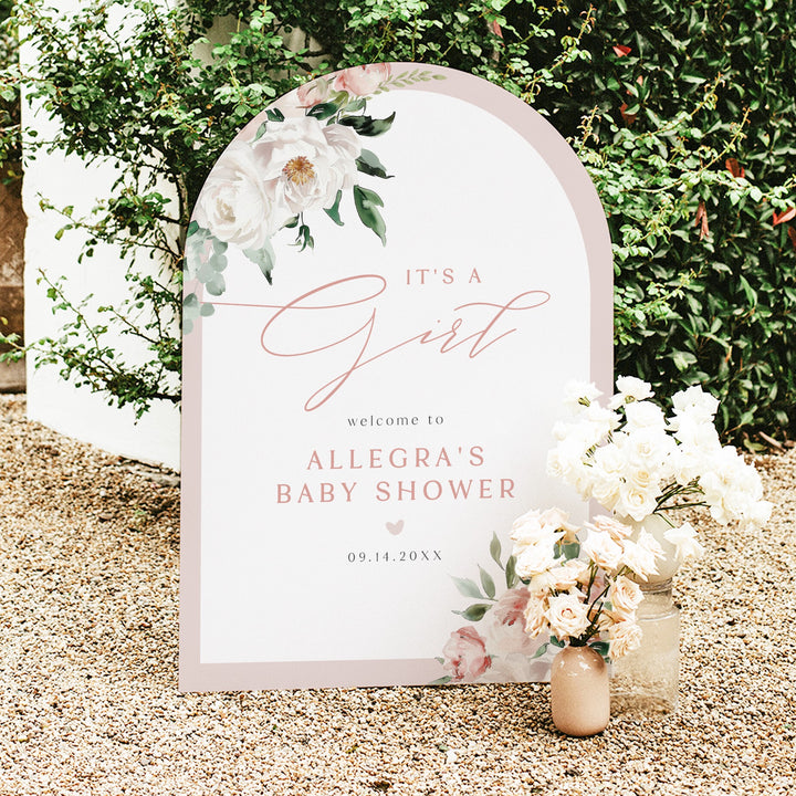 ALLEGRA It's a Girl Boho Blush Floral Baby Shower Welcome Sign