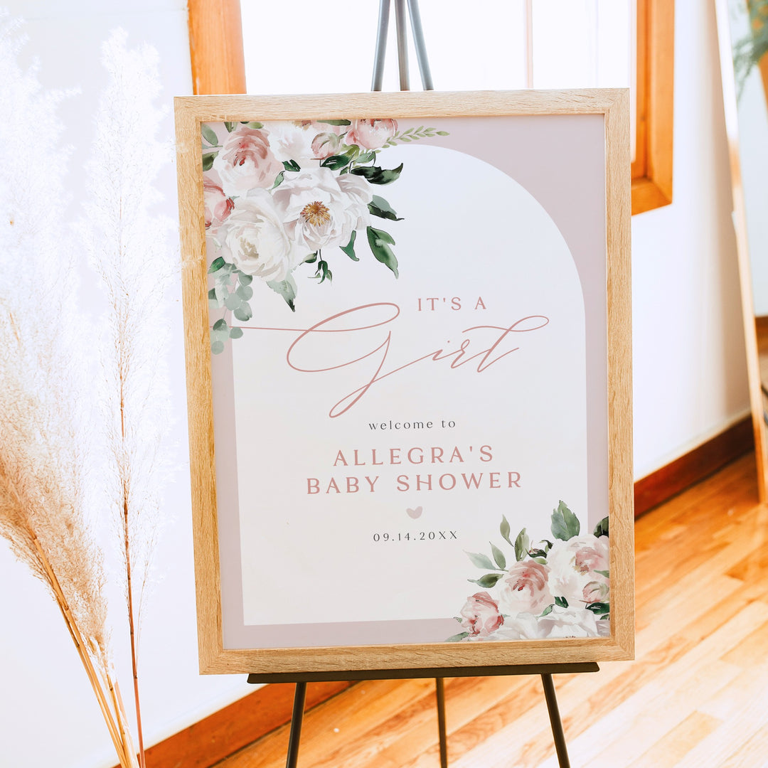 ALLEGRA It's a Girl Boho Blush Floral Baby Shower Welcome Sign