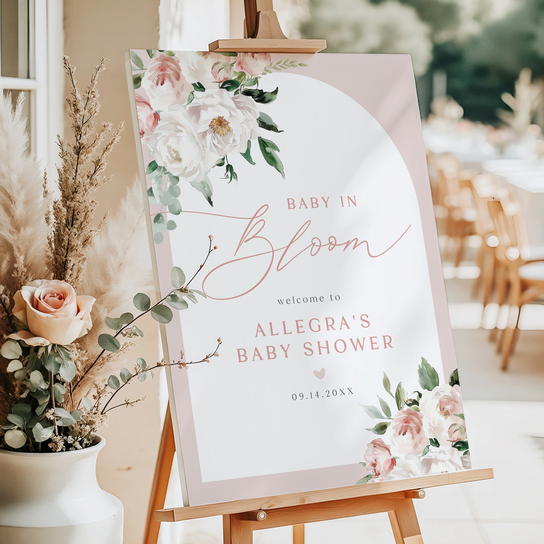ALLEGRA Baby In Bloom Boho Blush Floral Baby Shower Welcome Sign