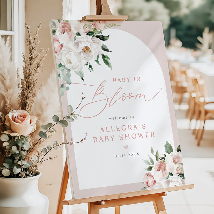 ALLEGRA Baby In Bloom Boho Blush Floral Baby Shower Welcome Sign