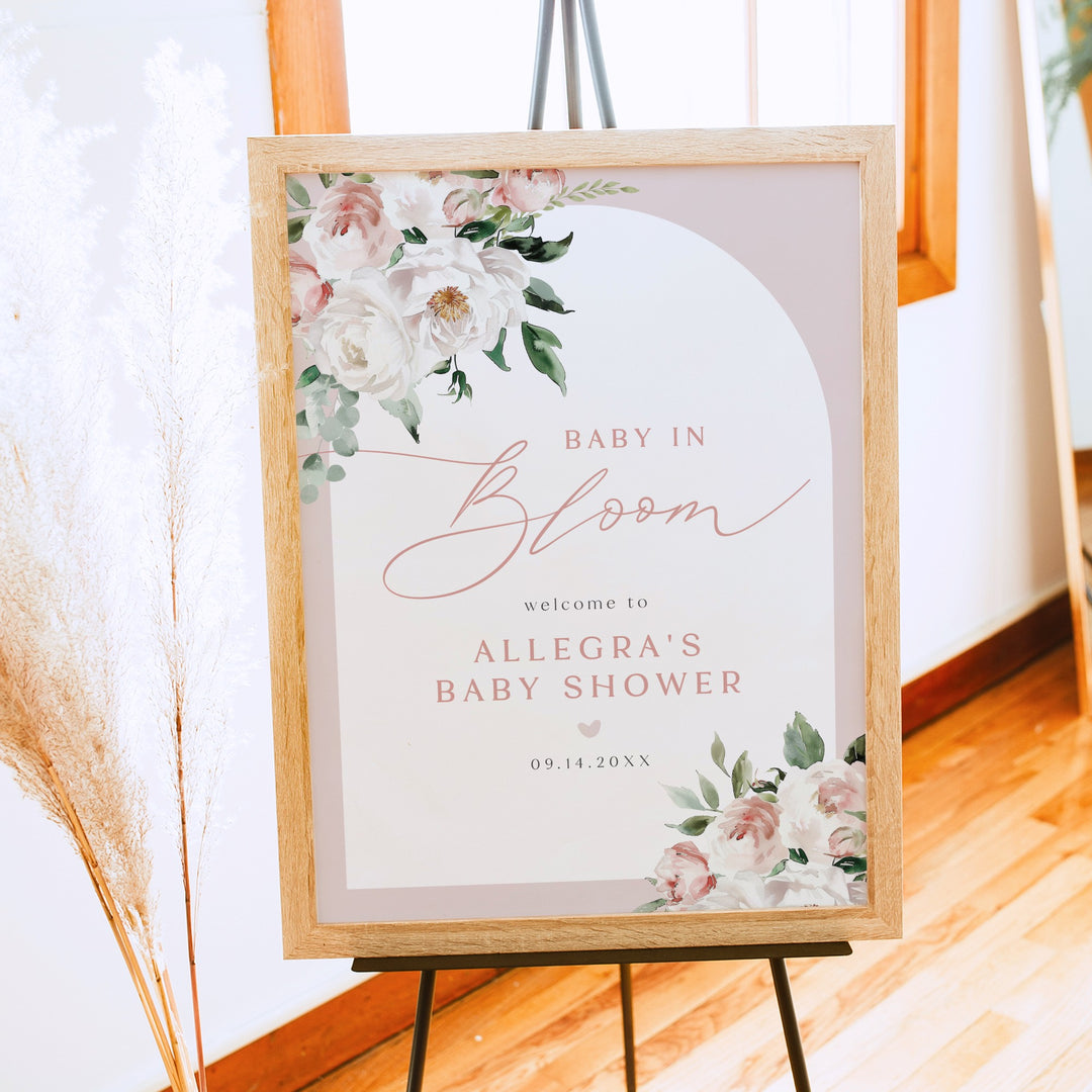 ALLEGRA Baby In Bloom Boho Blush Floral Baby Shower Welcome Sign