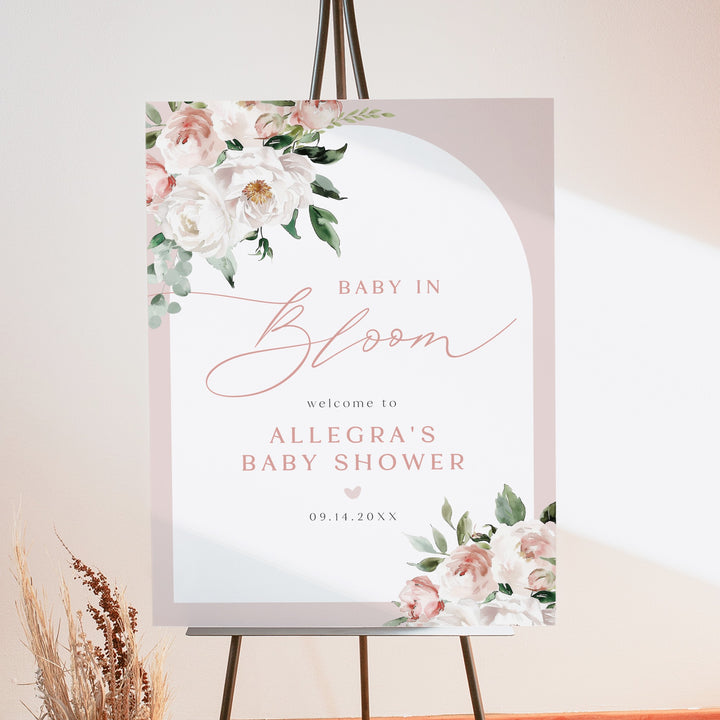 ALLEGRA Baby In Bloom Boho Blush Floral Baby Shower Welcome Sign