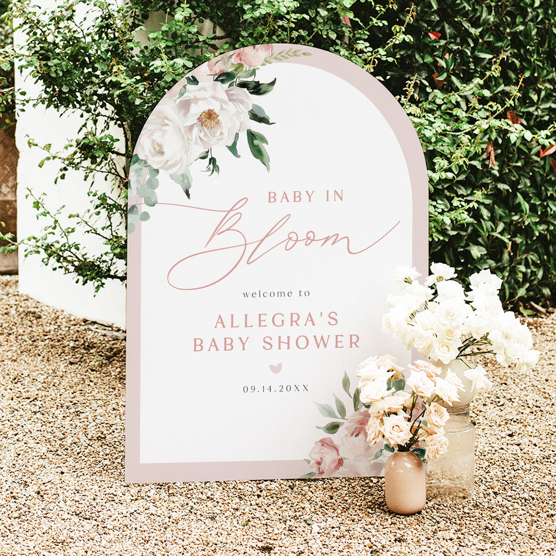 ALLEGRA Baby In Bloom Boho Blush Floral Baby Shower Welcome Sign