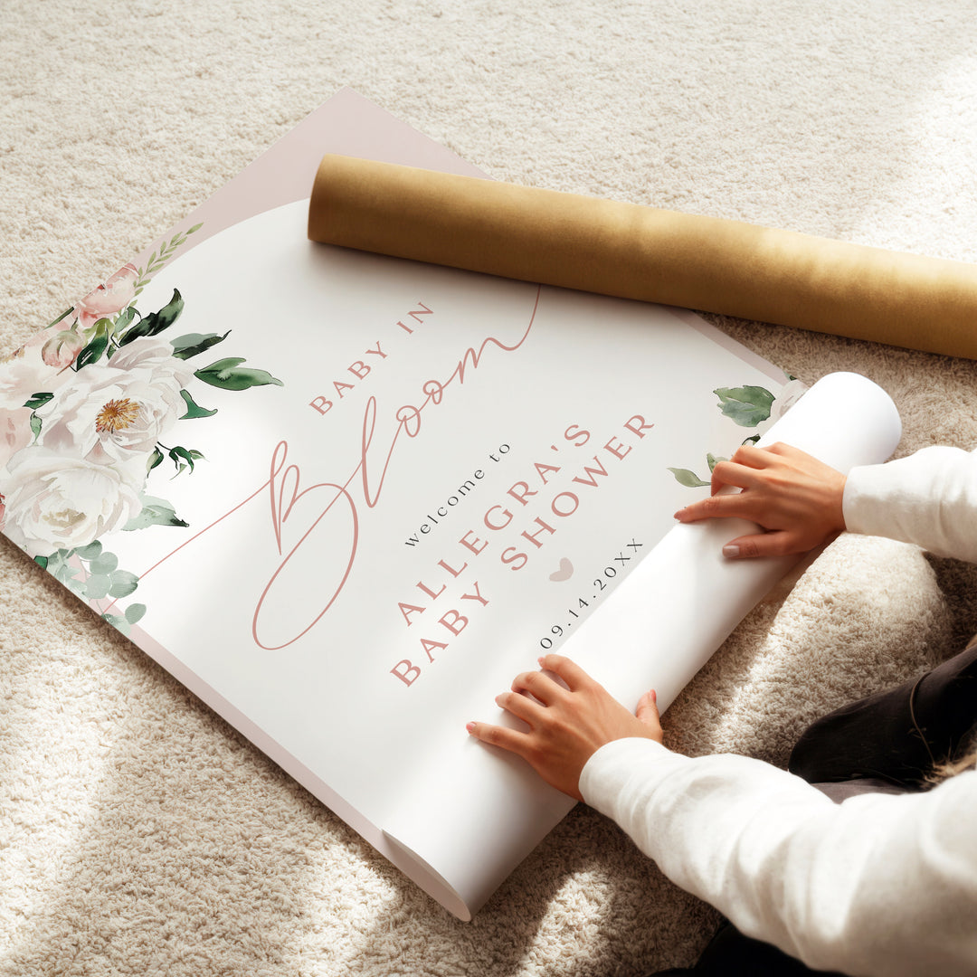 ALLEGRA Baby In Bloom Boho Blush Floral Baby Shower Welcome Sign