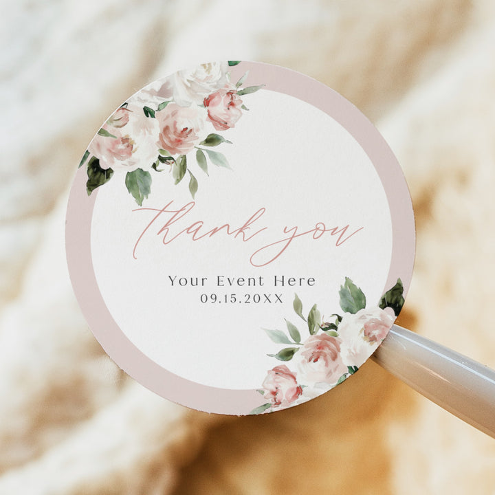 ALLEGRA Boho Blush Floral Round Thank You Gift Stickers