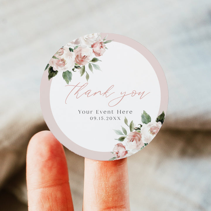 ALLEGRA Boho Blush Floral Round Thank You Gift Stickers