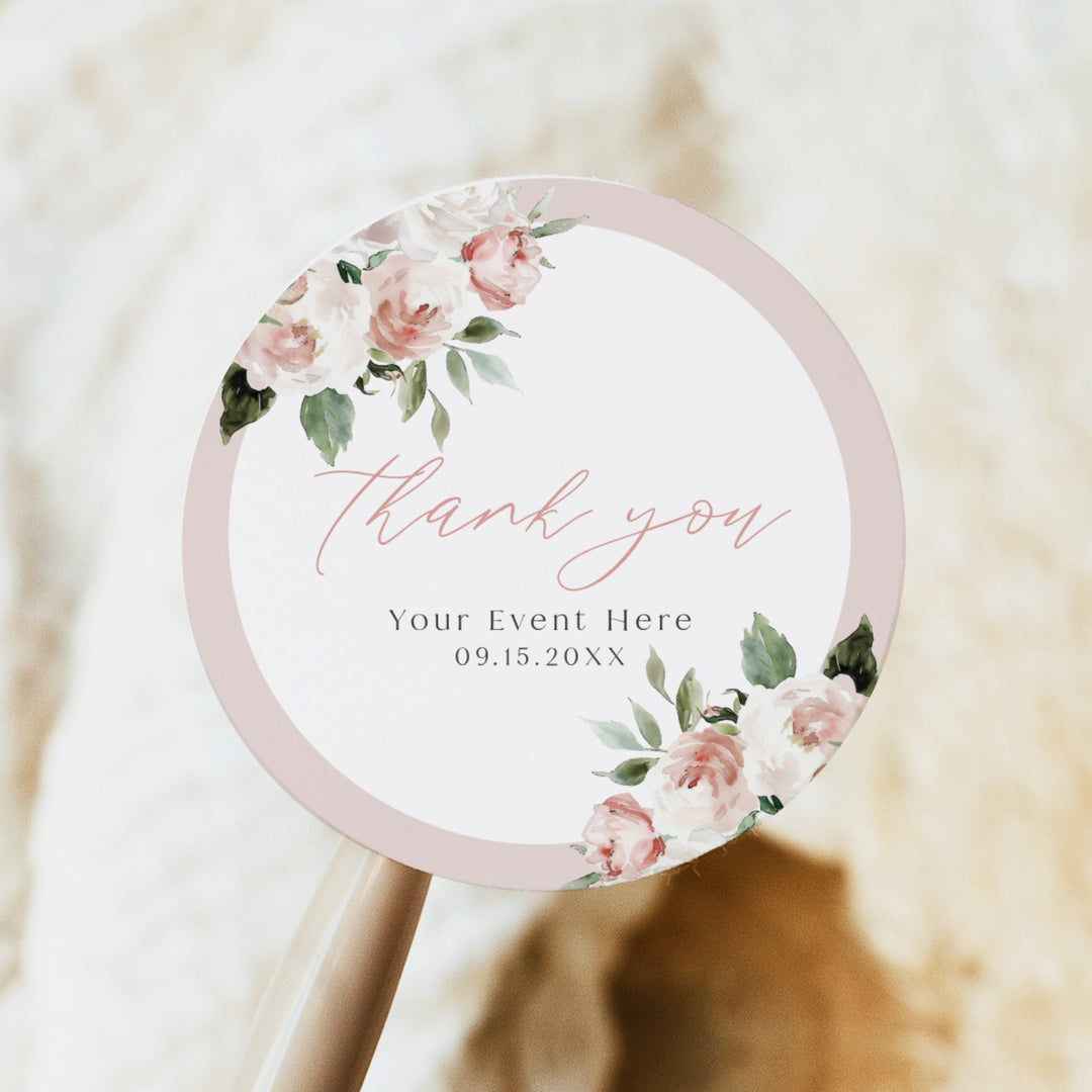 ALLEGRA Boho Blush Floral Round Thank You Gift Stickers