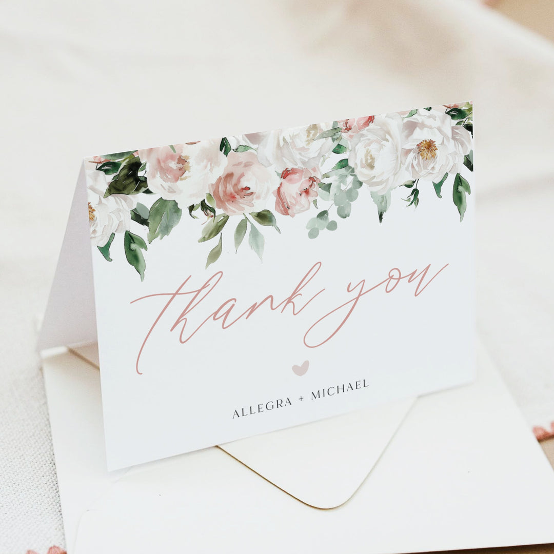 ALLEGRA In Bloom Boho Floral Blush Pink Floral Thank You Card