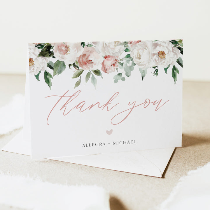 ALLEGRA In Bloom Boho Floral Blush Pink Floral Thank You Card