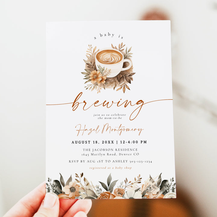 HAZEL Baby is Brewing Coffee Baby Shower Invitation