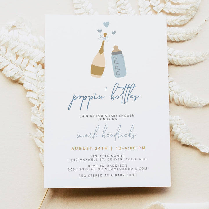 ANDI Poppin' Bottles Champagne Bottle Baby Boy Baby Shower Invitation