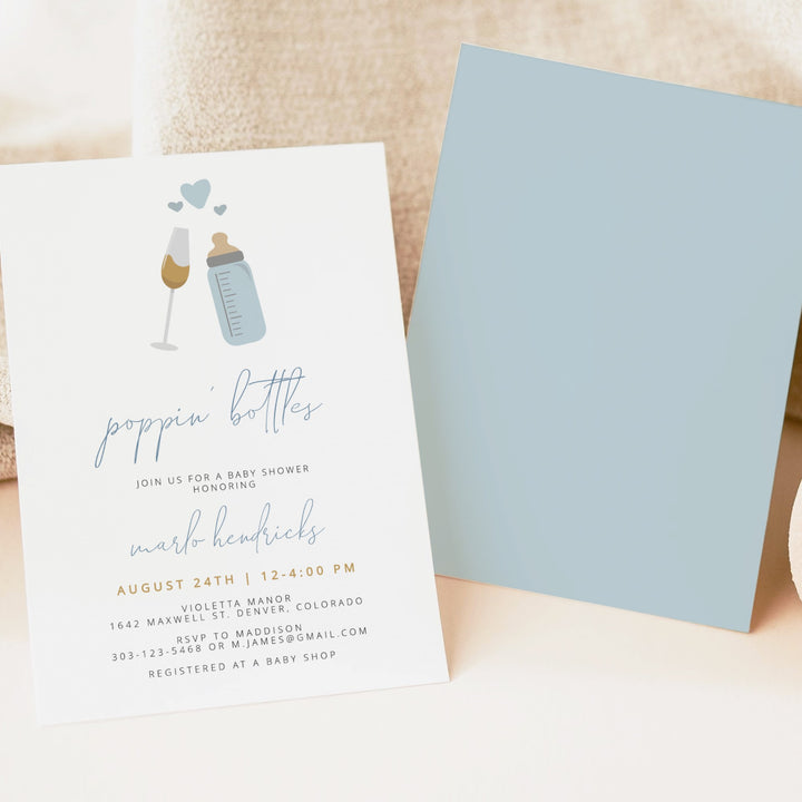 ANDI Poppin' Bottles Baby Boy Baby Shower Invitation