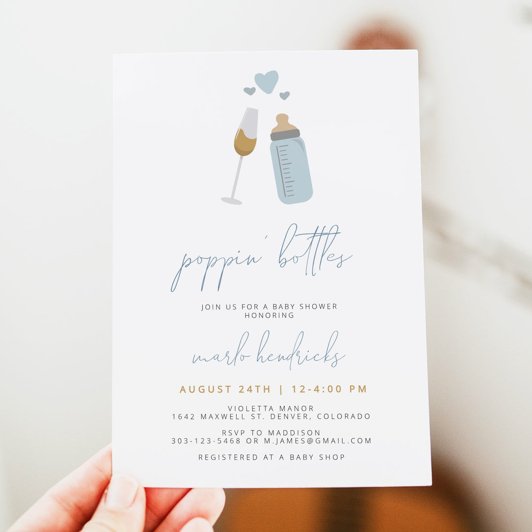 ANDI Poppin' Bottles Baby Boy Baby Shower Invitation