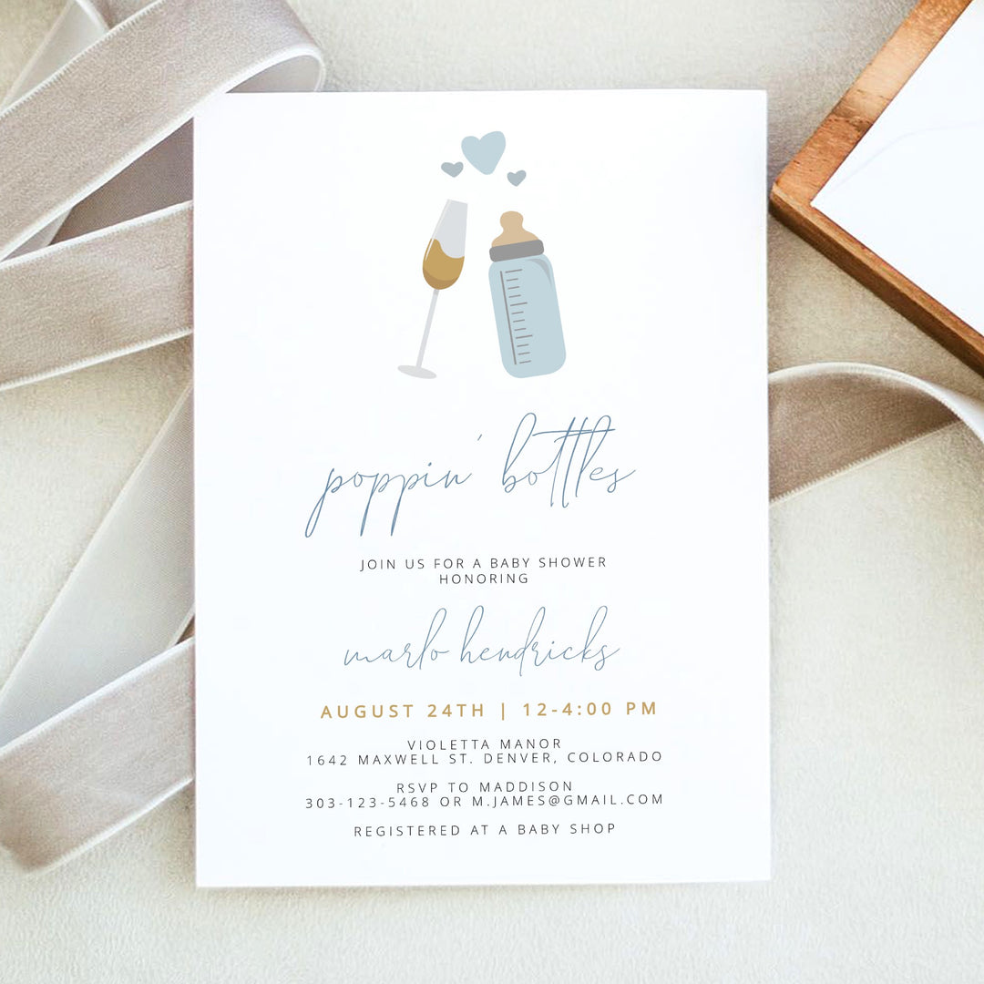 ANDI Poppin' Bottles Baby Boy Baby Shower Invitation