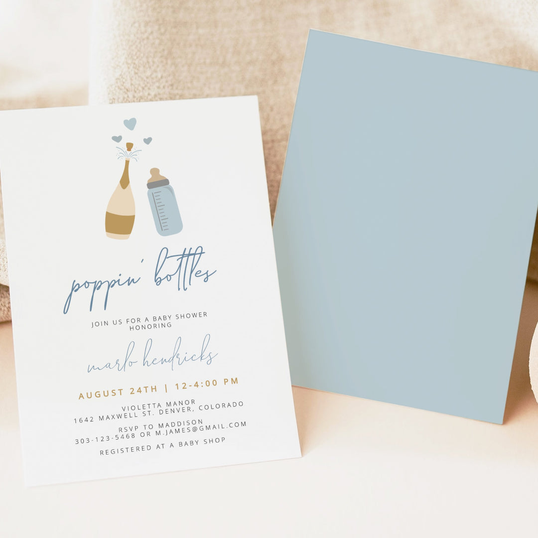 ANDI Poppin' Bottles Champagne Bottle Baby Boy Baby Shower Invitation