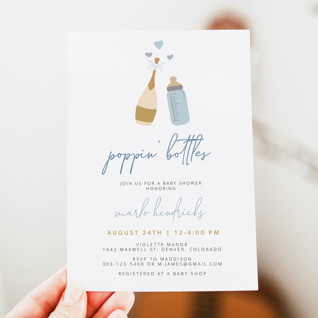 ANDI Poppin' Bottles Champagne Bottle Baby Boy Baby Shower Invitation