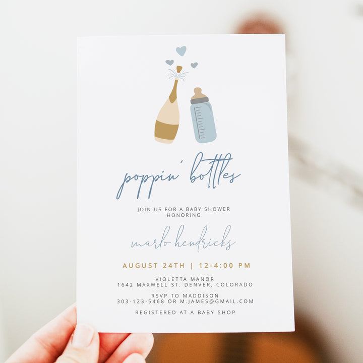 ANDI Poppin' Bottles Champagne Bottle Baby Boy Baby Shower Invitation
