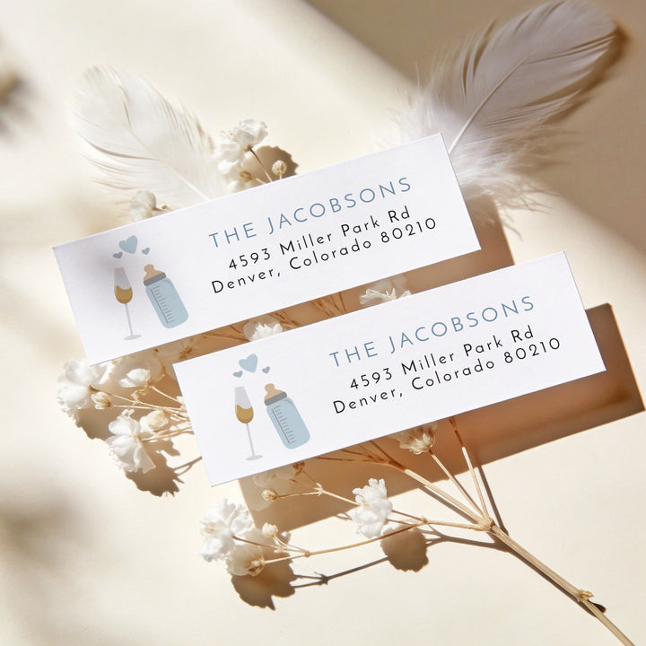 ANDI Poppin' Bottles Dusty Blue Champagne Glass Return Address Label