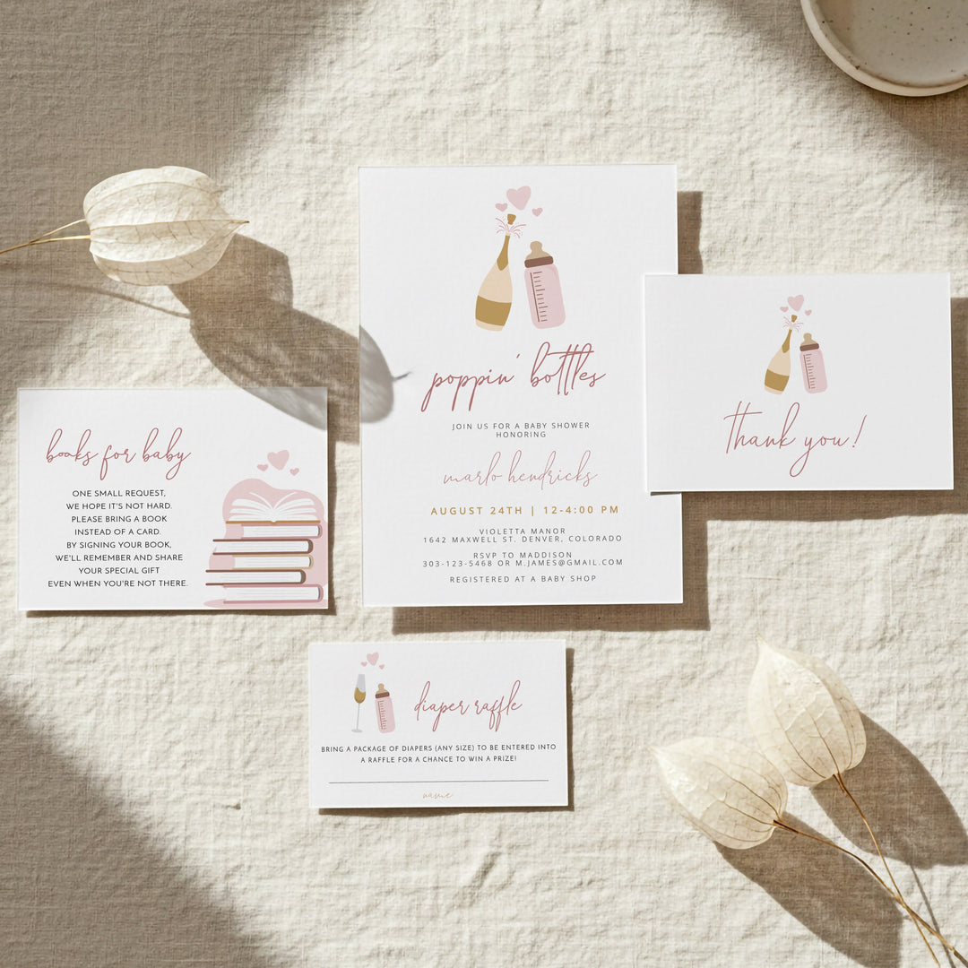 ANDI Poppin' BottleS Blush Champagne Bottle Baby Shower Invitation Bundle