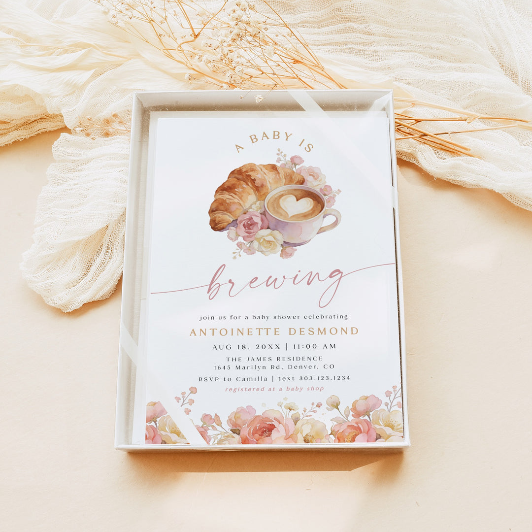 ANTONIETTE Baby is Brewing French Cafe Baby Shower Invitation