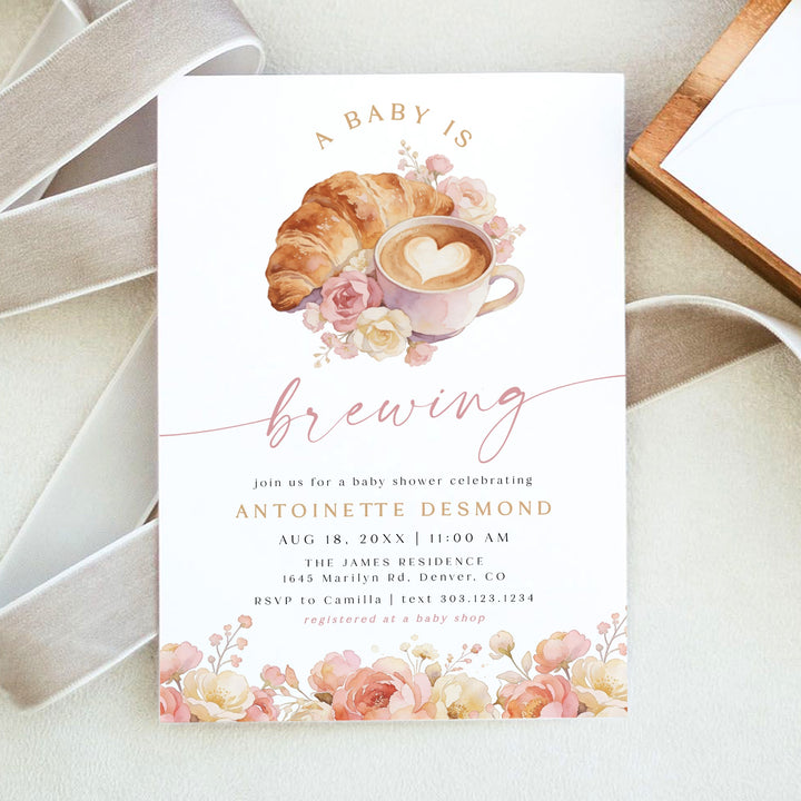 ANTONIETTE Baby is Brewing French Cafe Baby Shower Invitation