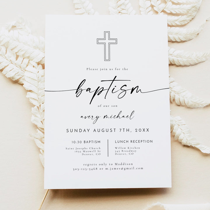 BLAIR Black & White Gender Neutral Baptism Invitation