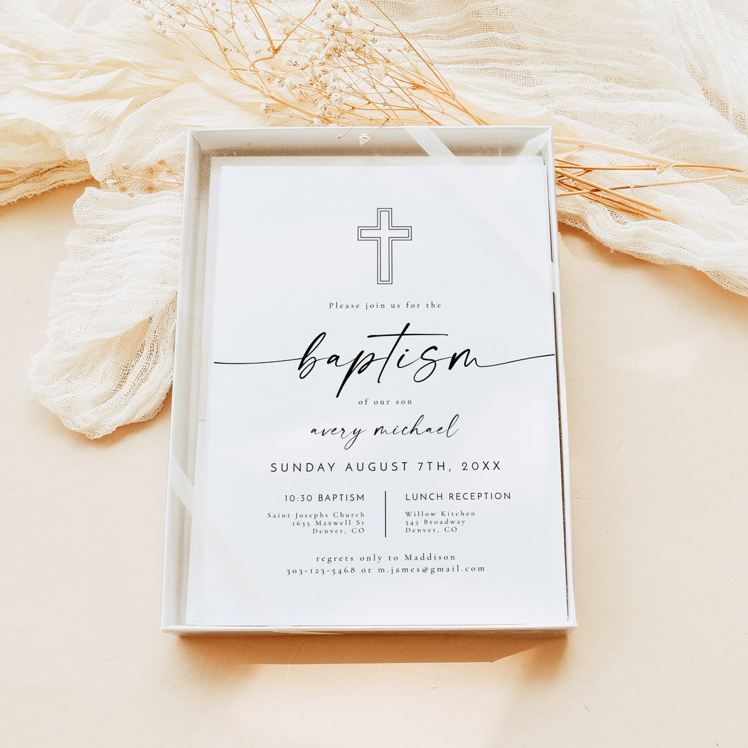BLAIR Black & White Gender Neutral Baptism Invitation