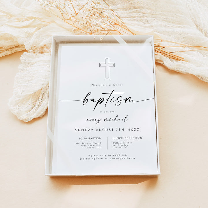 BLAIR Black & White Gender Neutral Baptism Invitation