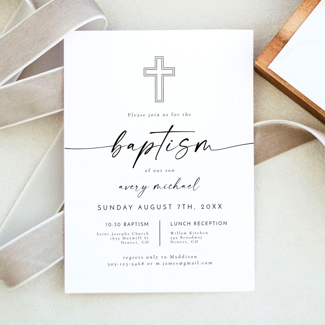 BLAIR Black & White Gender Neutral Baptism Invitation