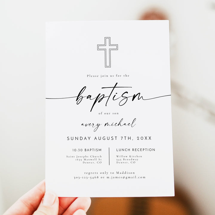 BLAIR Black & White Gender Neutral Baptism Invitation