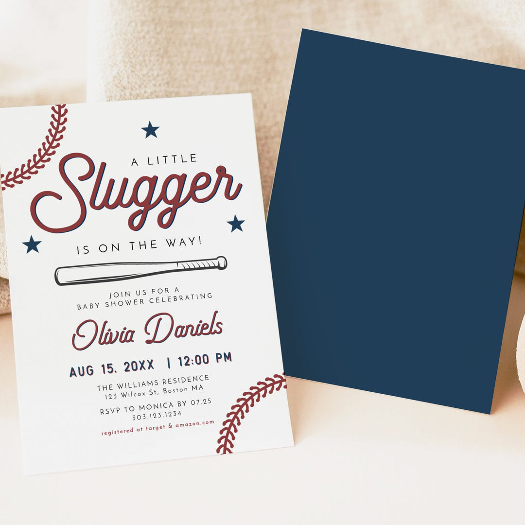 BARRY Little Slugger Baby Boy Baseball Baby Shower Invitation Suite
